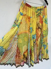 Boston Proper Floral Patchwork Crinkle Vibrant Maxi Skirt M Boho Fairy Whimsy