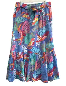Talbots Women's‎ Voile Maxi Skirt Tropical Blue Parrot Tiered Resort Wear 1X