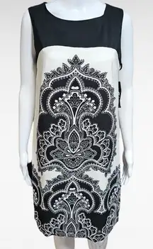 NY& CO Black & Ivory Geo Sleeveless Shift Dress Size Small