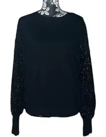 SIONI Semi Sheer Sparkle Sleeve Sweater