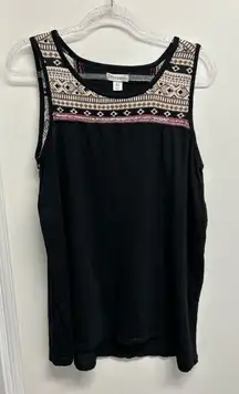 Artisan Ny Black Tank Top with Brown and White Accents