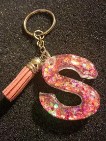 Iridescent Pink Glitter Resin Letter S Keychain