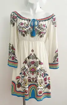 Flying Tomato off the shoulders Floral Hippie Bohemian Dress LARGE Multicolor