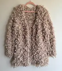Aaron & Amber Fuzzy Loop Knit Boho Cardigan Sweater in Beige size Medium NWOT