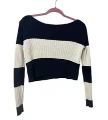 Aerie Cropped Sweater Size Small Striped Navy White Nautical Cotton