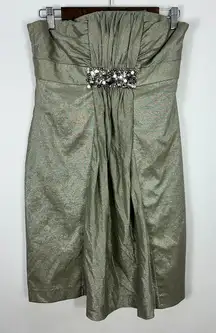 Kay Unger Strapless Metallic Dress 6 Sage Green Embellished Formal Cocktail Glam