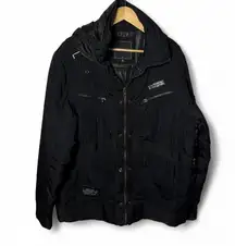 Coogi Black Hooded Bomber Jacket Men's Large Zip Pockets Puffer Lined Streetwear