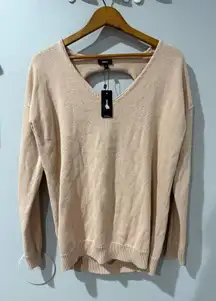 NWT! Express Knit Cutout Sweater V Neck Pink L Back Slash Cutouts Ribbed Trim L‎