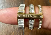 Henri Bendel Deco Triple‎ Split Crystal ring size 7. In Gold Tone