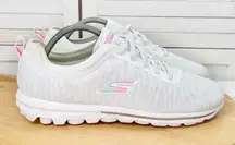 Skechers Go Walk‎ Mesh Slip On Sneakers White Zebra Pink Womens 11 SN124779