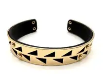 Stella & Dot Addison Black & Gold Tone Leather Cut out Cuff Bracelet