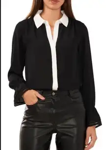 Halogen contrast button blouse NEW