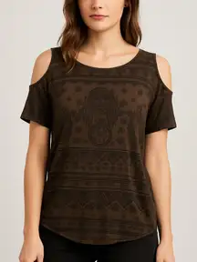 Ginger G Brown Boho Cold-Shoulder Top