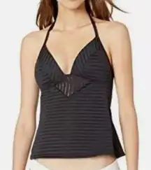 Kenneth‎ Cole New York Womens Stripe Halter Backless Tankini Top Black Medium