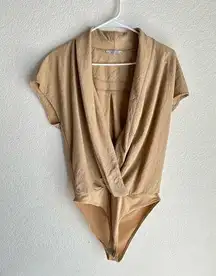 ZARA  Surplice Plunging Wrap Beige Bodysuit Blouse Size Medium Casual Business