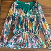 Willow & Root Long Sleeves Colorful Mesh Blouse size small v neck