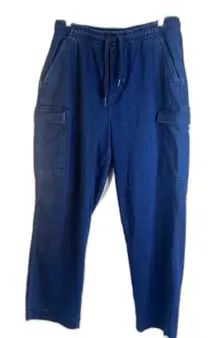 Lands End Sport Knit Straight Leg Stretchy Drawstring Waist Pull On Jeans Sz MD