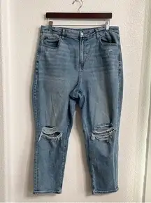 American Eagle  Womens Jeans Denim Blue Curvy Mom Distressed Size 16 Short