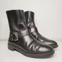 6/$36 Zara Woman Leather Biker Boots with Stretch Leg Black Size 38 5156/101