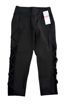 Pop Fit Clothing Braided Accent Side Mesh Capri Leggings in Black, Size M​​