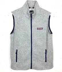 Vineyard Vines Womens Fleece Zip Up Sweater Vest Grey High Neck Sleeveless Small