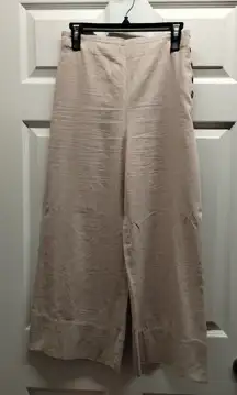 Good Luck Gem Women's Size Medium Beige Linen Rayon Blend Wide Leg Crop Pants