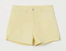 H&M Women's High Waisted Yellow Denim Shorts Slit at Side Size 12‎