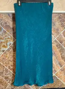 Women's Vibrant Teal Bobeau Solid Satin Midi Skirt Size Small