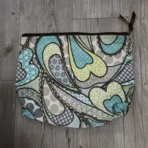 Thirty One Cosmetic Pouch Bag Blue Green Gray Paisley Print Zippered  Organizer
