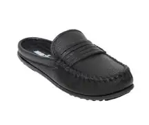 MINNETONKA Kate Black Leather Mule Moccasin Loafer Pebbled Slip On Size 7‎ New