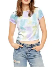 Free People  90s Y2K Velvet Short Sleeve Boxy Cropped Watercolor Baby Tee M