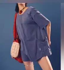 NWT Free People FP Movement Hot Shot Tee Romper skyline blue gray - large