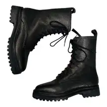 Reformation Black Moto Boots with Textured Leather