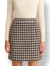 Vintage 90s Pink Black Houndstooth Plaid Tweed High Waist Tailored Pencil Skirt