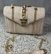 Badgley Mischka Taupe Quilted Crossbody Bag with Gold Chain Strap
