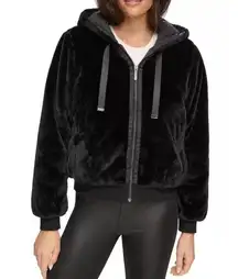 Marc New York Faux Fur Zip Up Hoodie, Black, Medium