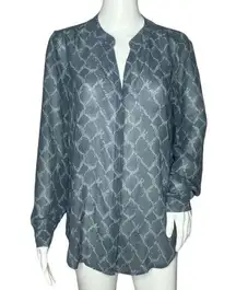 Banana Republic Shirt Womens Small Blue Geometric Blouse Button Front Sheer Work