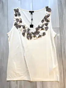 NWT Talbots Cream Sleeveless Tank Top Blouse with Taupe Gray Button Decoration