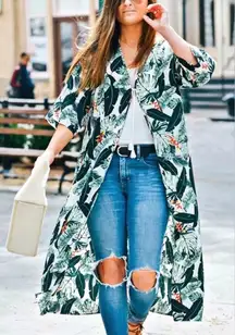 Rachel Zoe‎ Tropical Palm Print Kimono Duster Cover-up Aloha w/Tie Size O/S