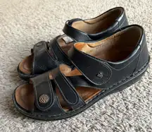 Finn Comfort Black Leather Open Toe Shoes Sandals with Hook & Loop Straps EU 41