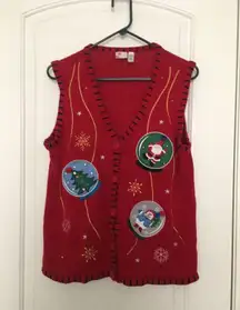 Holiday Editions Women's Button Front Ugly Christmas Sweater Vest Size Medium