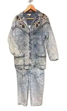 Monique Fashions Acid Wash Denim Jacket & Pants Outfit