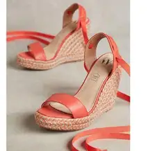 NWOT VANESSA WU Espadrille Wedge Coral Gold Gray Raffia Yarn Size 40/ US 10