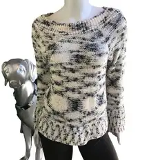 Nine West Acrylic Wool Black Cream Sweater with Buttoned Sleeves Women's Size M