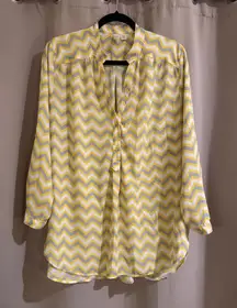 Tacera Yellow and White Zigzag Blouse
