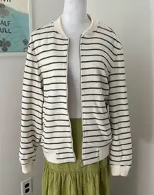 ZARA Green and Cream Striped Zip Up Jacket