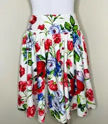 A-Line Skirt w Pockets 6 Floral Pleated High Waist Knee Length Chic