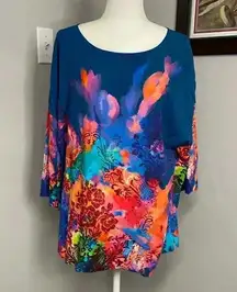 Soft surroundings floral water color tunic artsy art teacher mature NEW Size L