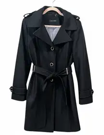 Calvin Klein Women’s Wool Belted Overcoat Black Medium Like New