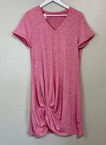 Women’s V Neck Side Gather Short Sleeve Casual Midi Dress Heathered Pink NWOT